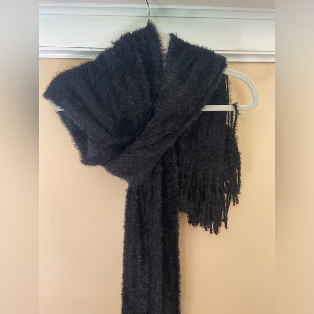 Free People Black Fuzzy Scarf